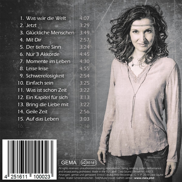Clara "Jetzt" CD Rückseite mit Tracks