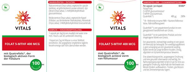 Folat 5-MTHF 400 µg, 100 Kapseln Beschreibung