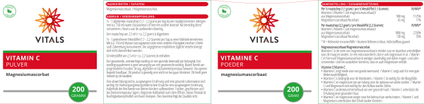 Vitamin C Pulver (Magnesiumascorbat), 200g Packung