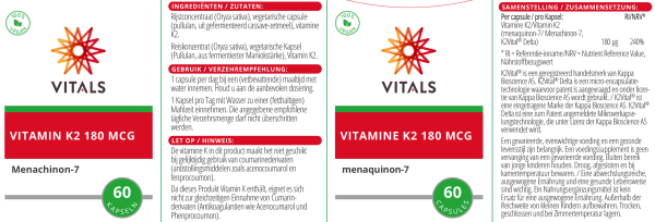 Vitamin K2 180µg, 60 Kapseln Packung